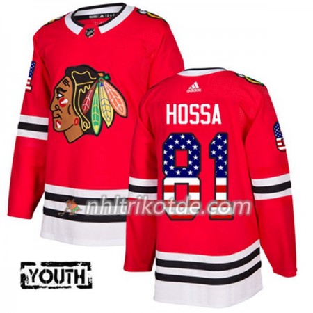 Chicago Blackhawks Trikot Marian Hossa 81 Adidas 2017-2018 Rot USA Flag Fashion Authentic - Kinder